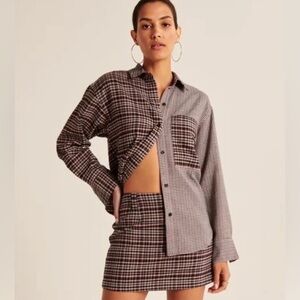 Abercrombie & Fitch Oversized Color-block Flannel Shirt
